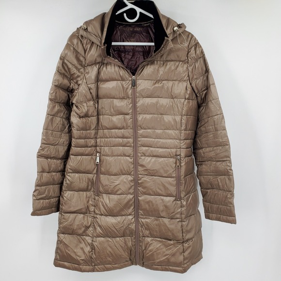 Andrew Marc Jackets & Blazers - Andrew Marc Womens Packable Down Puffer Jacket Taupe Large Long Lightweight Coat